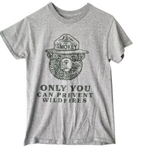 Smokey The Bear Only You Can Prevent Wildfires Graphic Tee Shirt Gray Small